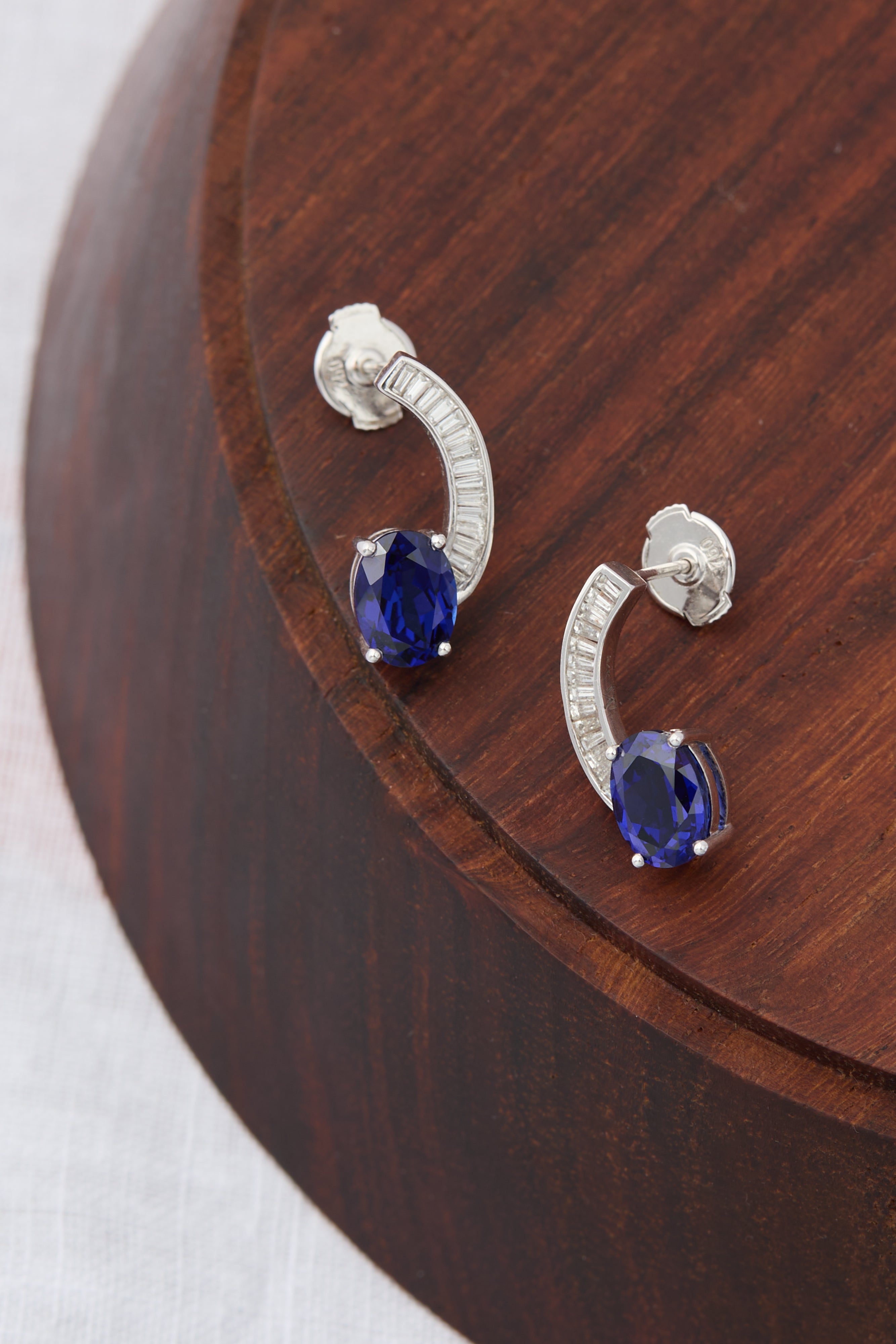 14k White Gold Hari Wave Earrings | Sapphire & Diamond Drops