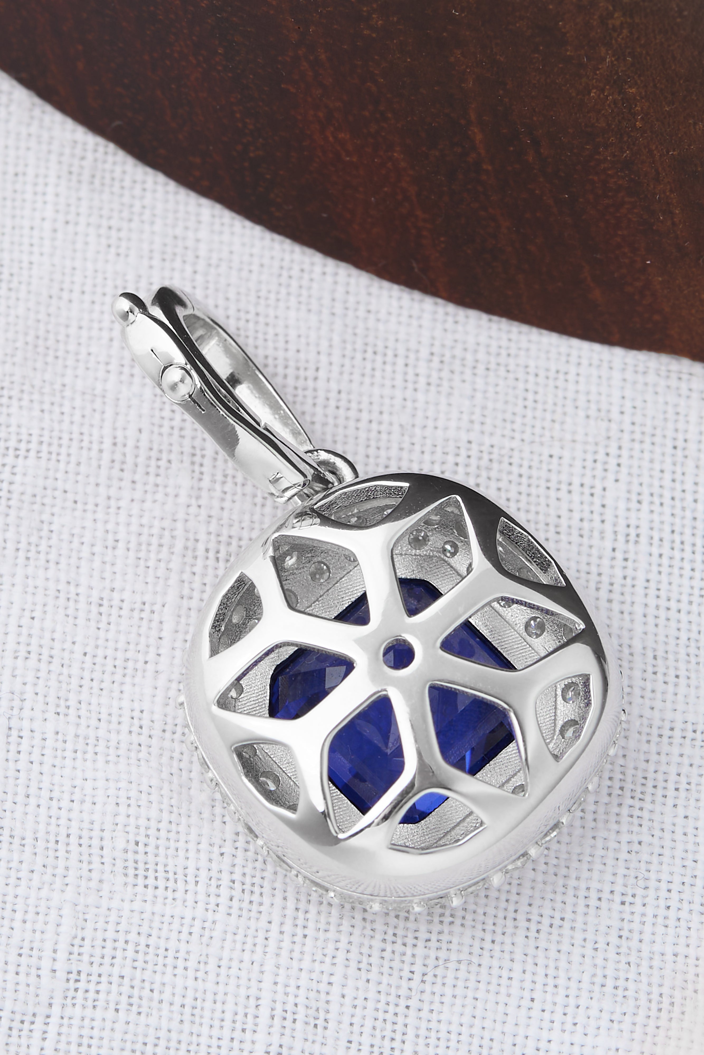 Sterling Silver Azure Sapphire Pendant | Moissanite Halo Clip-on