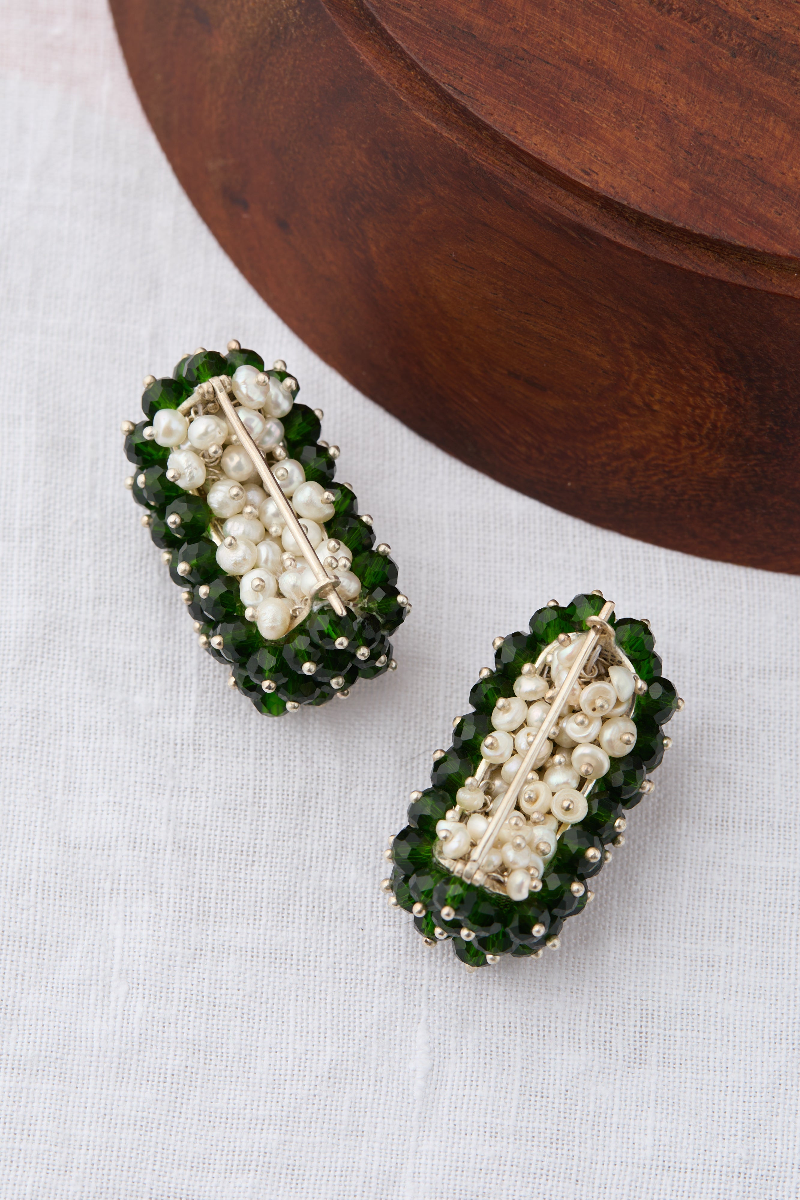 Tourmaline Sterling Silver Green Tourmaline Drop Earrings | Pearl Drops