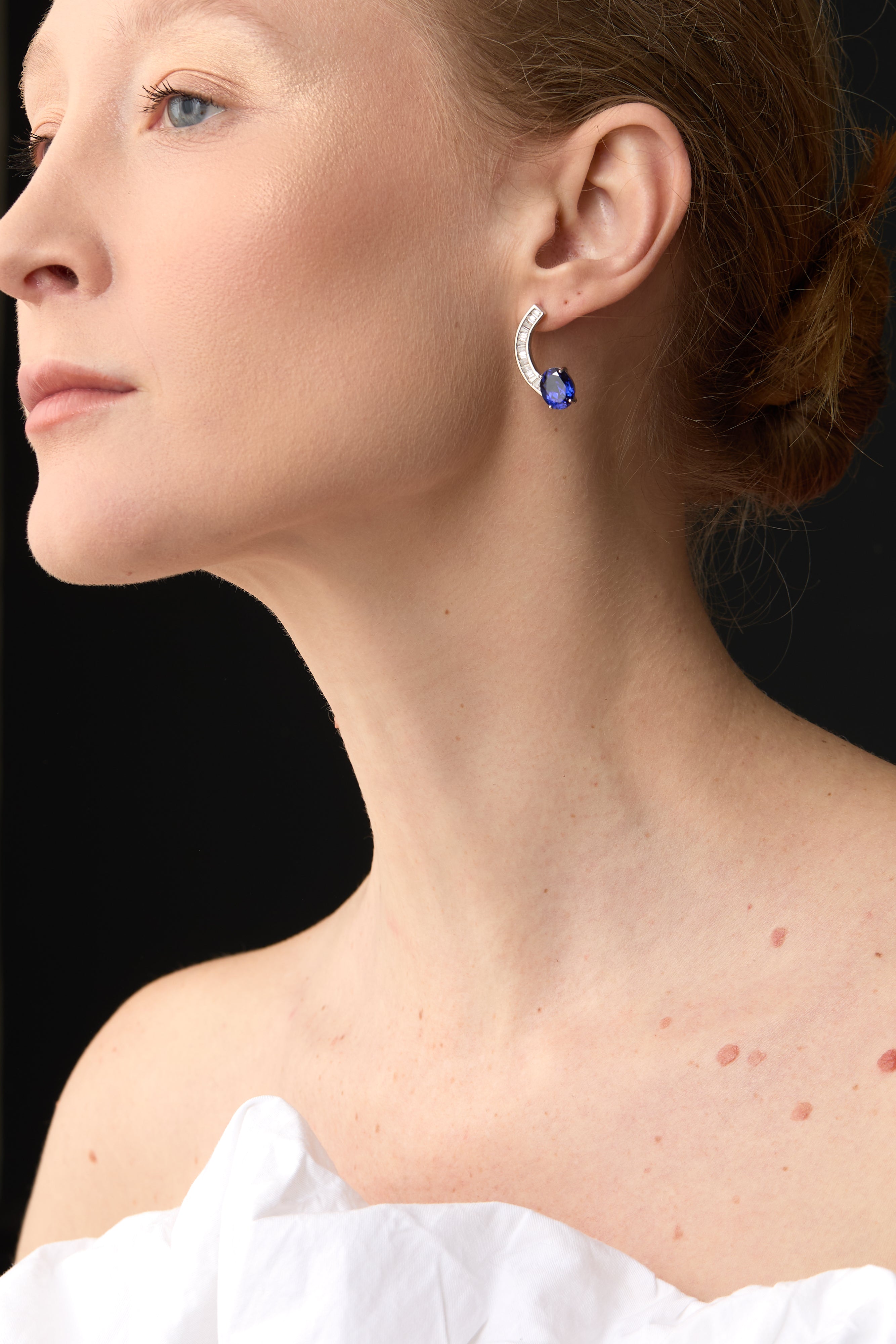 Sterling Silver Sapphire Wave Earrings | Moissanite Drops London