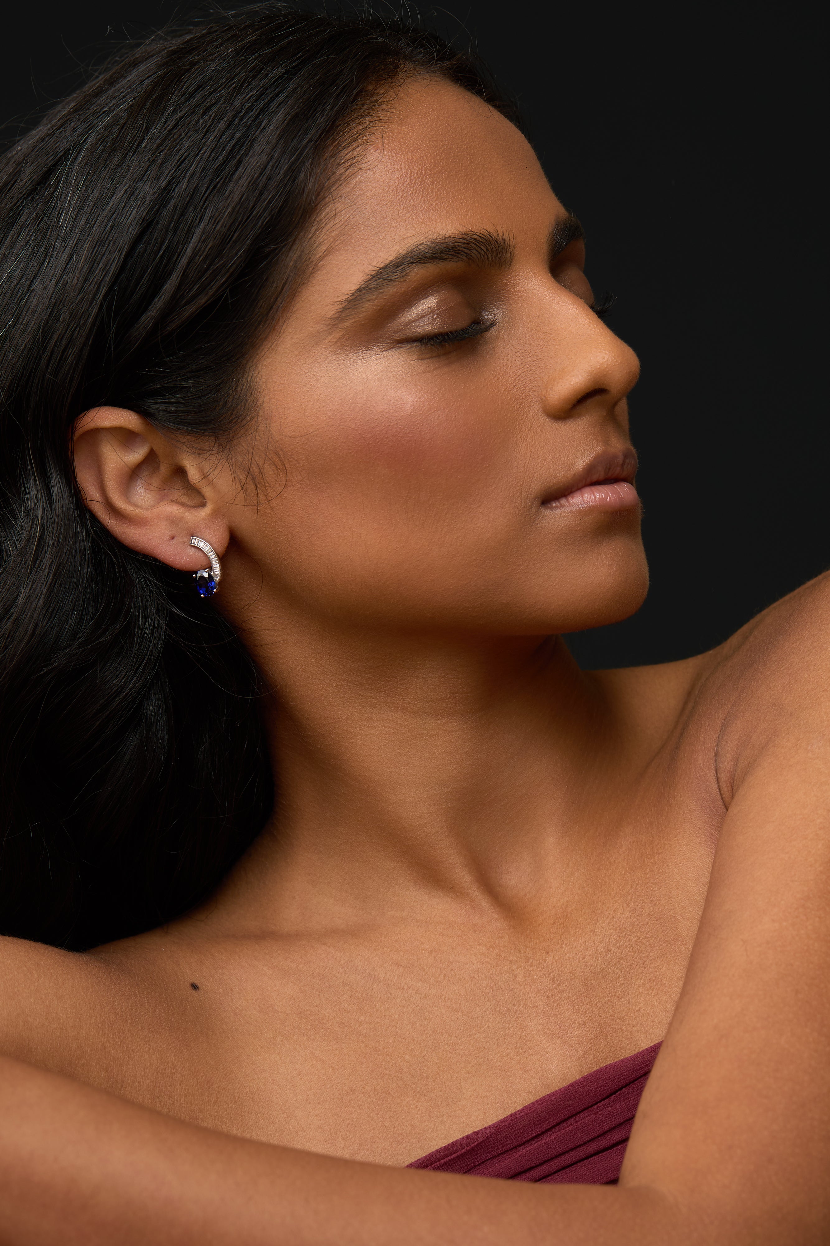 14k White Gold Hari Wave Earrings | Sapphire & Diamond Drops