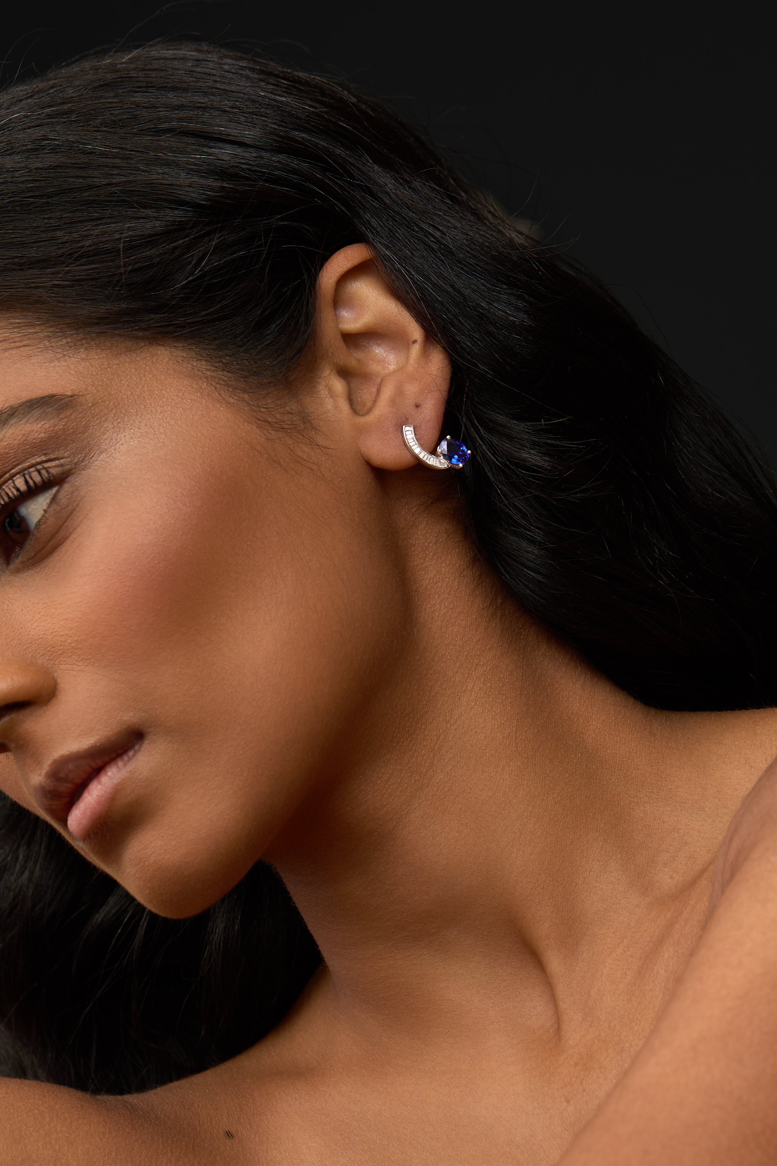 14k White Gold Hari Wave Earrings | Sapphire & Diamond Drops