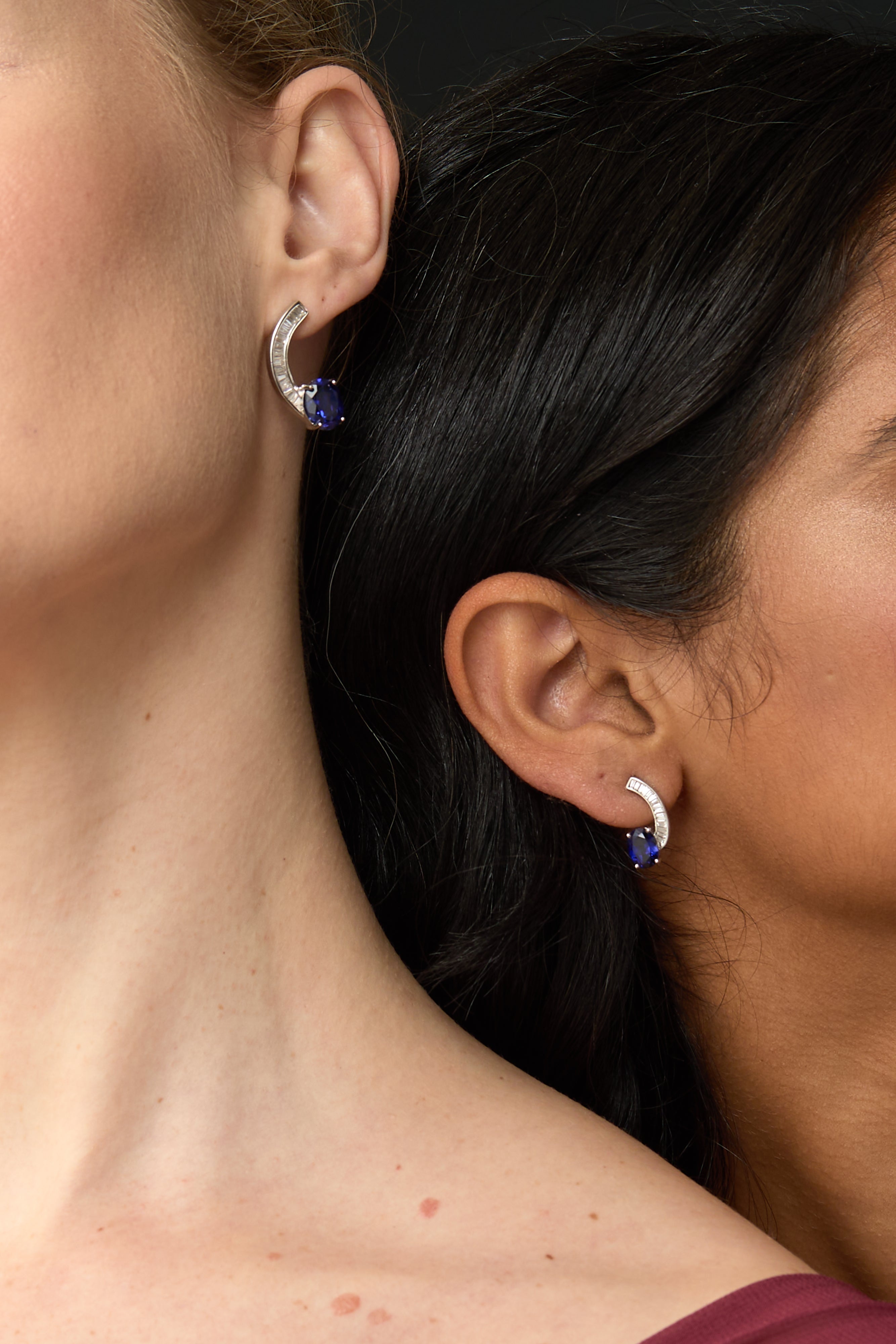 Sterling Silver Sapphire Wave Earrings | Moissanite Drops London