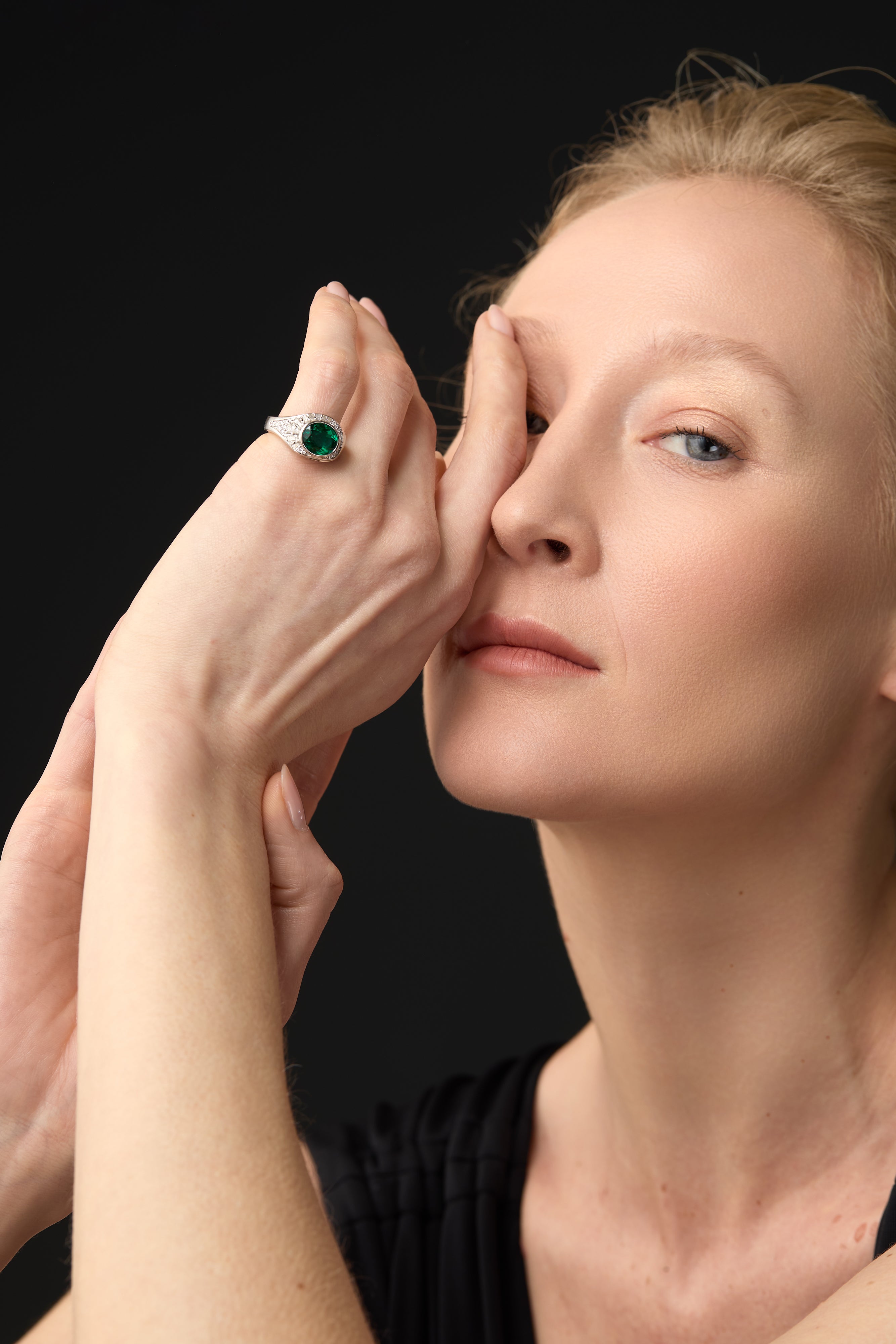 Sterling Silver Oval Emerald Ring | Lab Emerald & Moissanite London