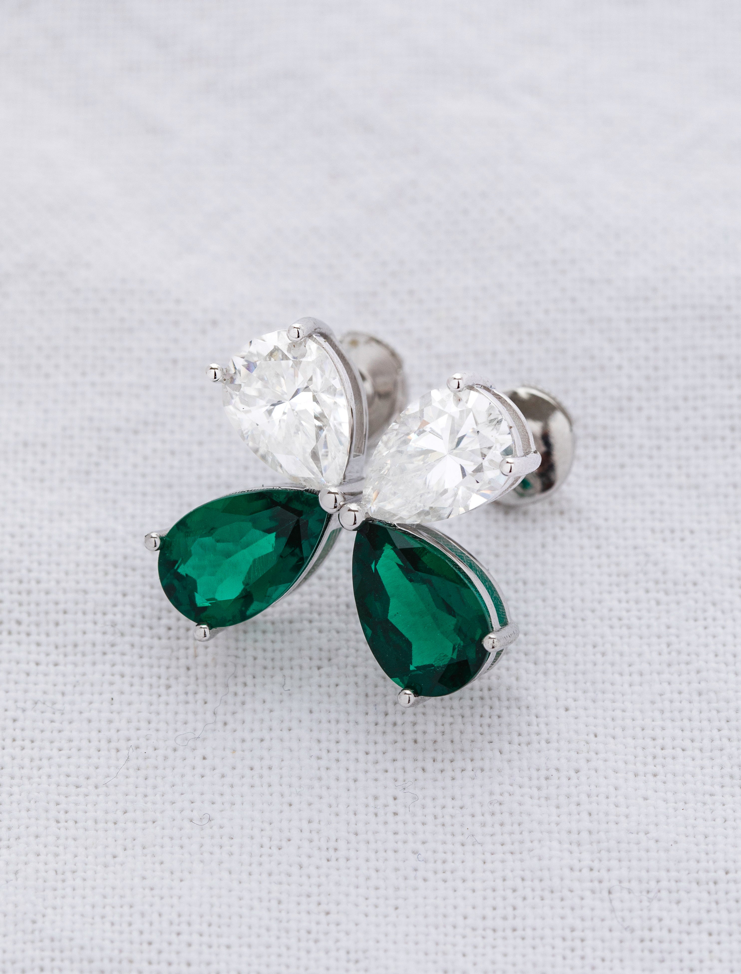 Moissanite & Emerald Deconstructed Butterfly Earrings