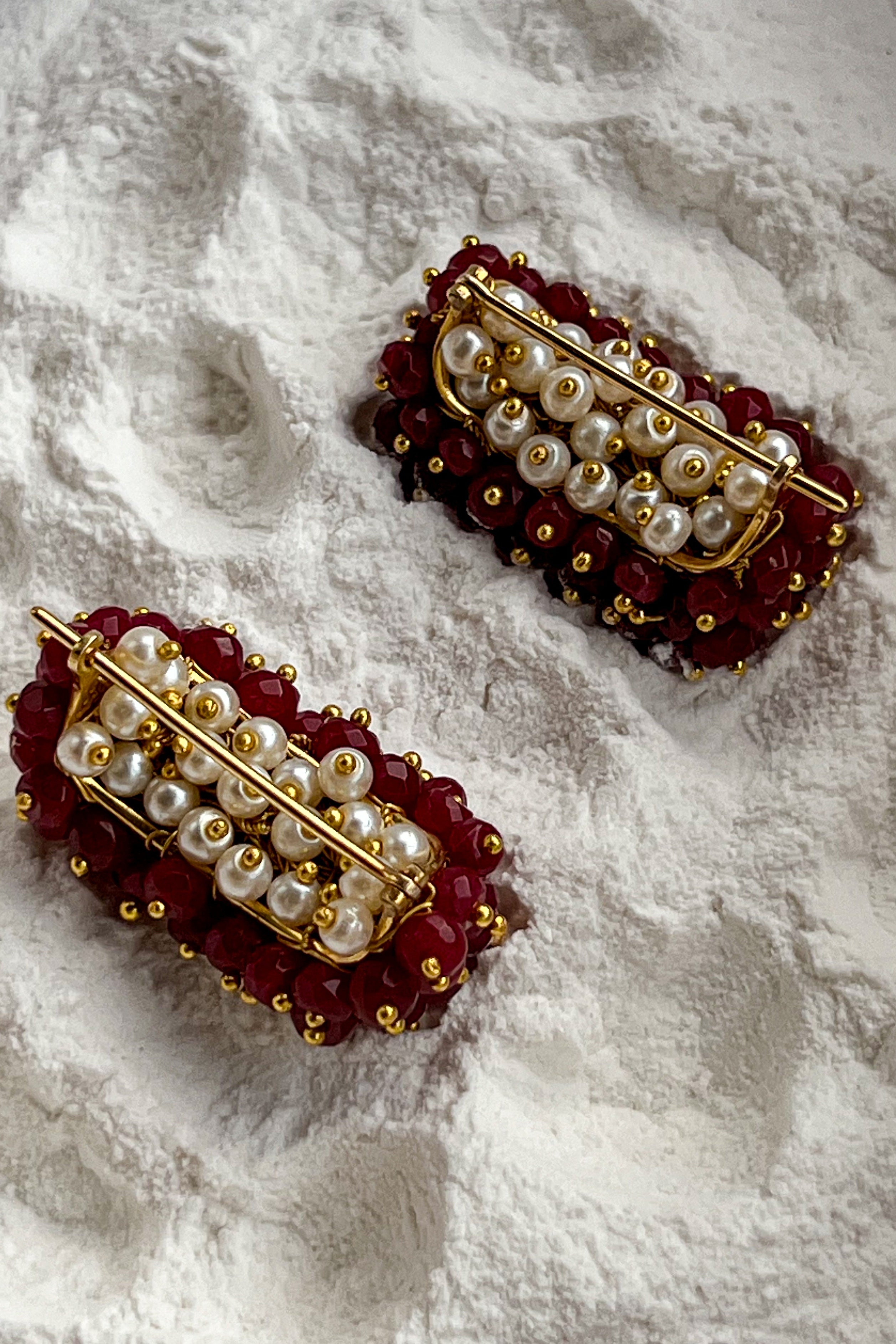 9ct Gold Ruby & Pearl Drop Earrings | Handmade in London
