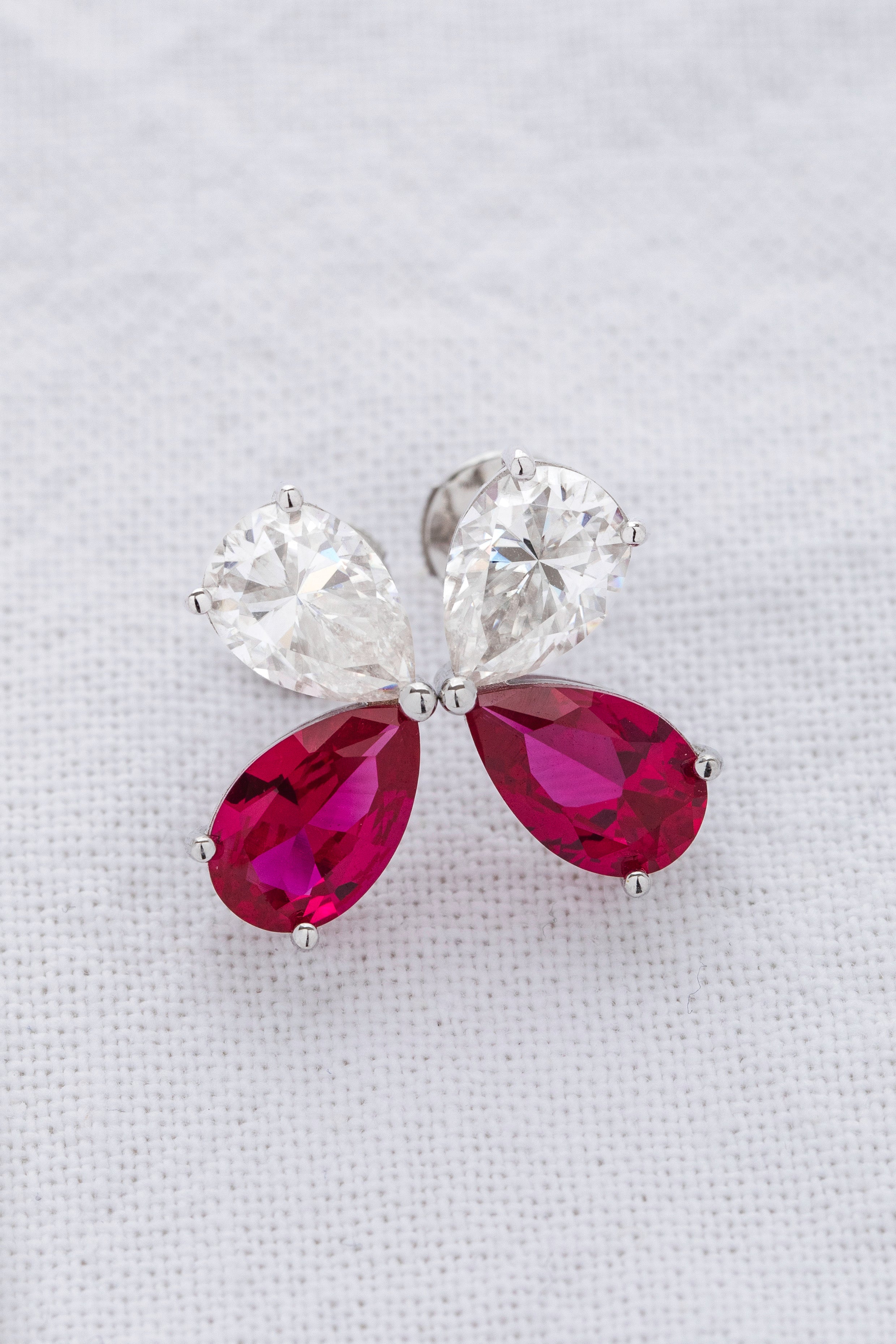 Moissanite & Ruby Deconstructed Butterfly Earrings
