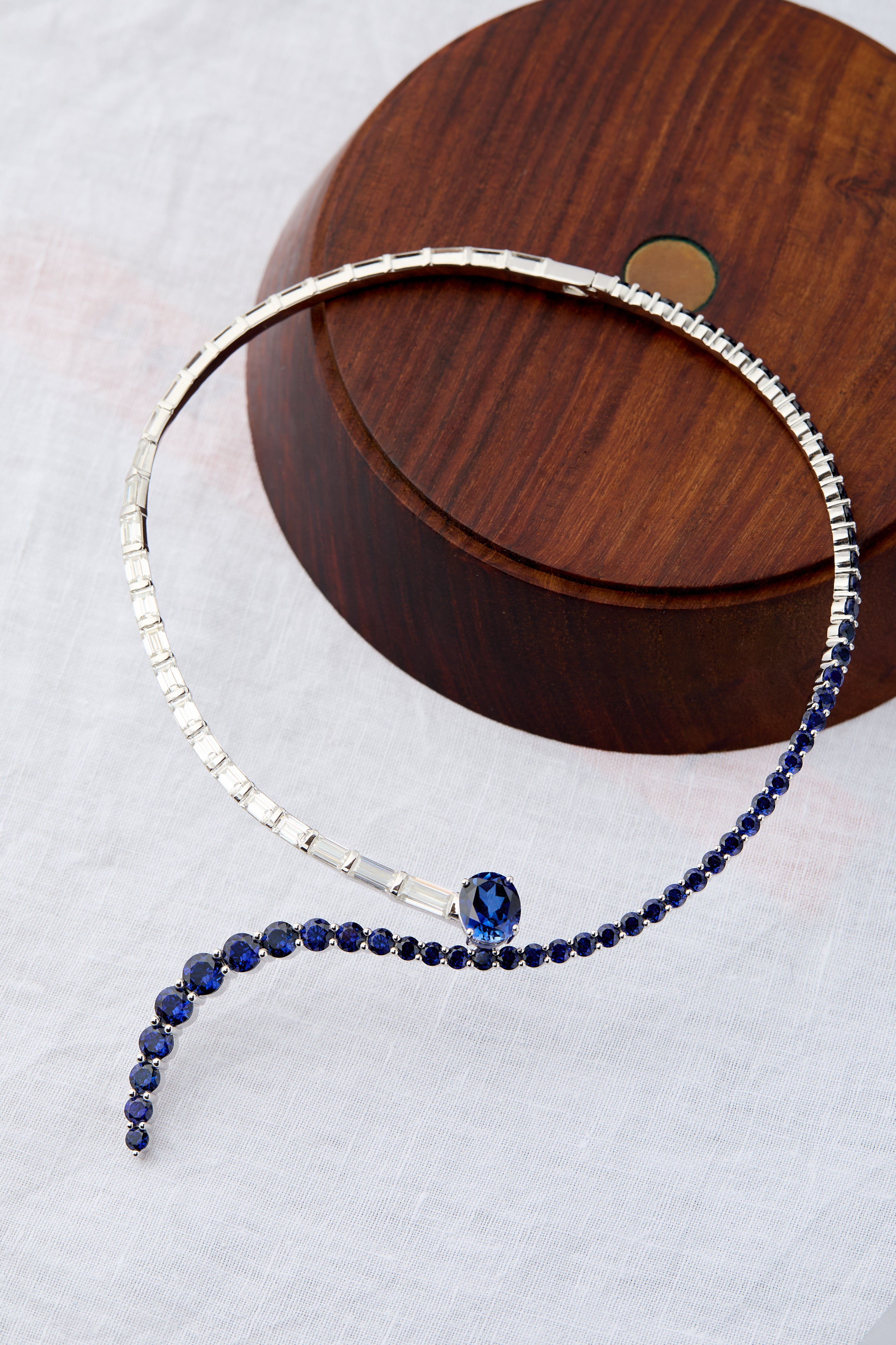 Sterling Silver Tidal Crest Sapphire Collar | Moissanite Necklace