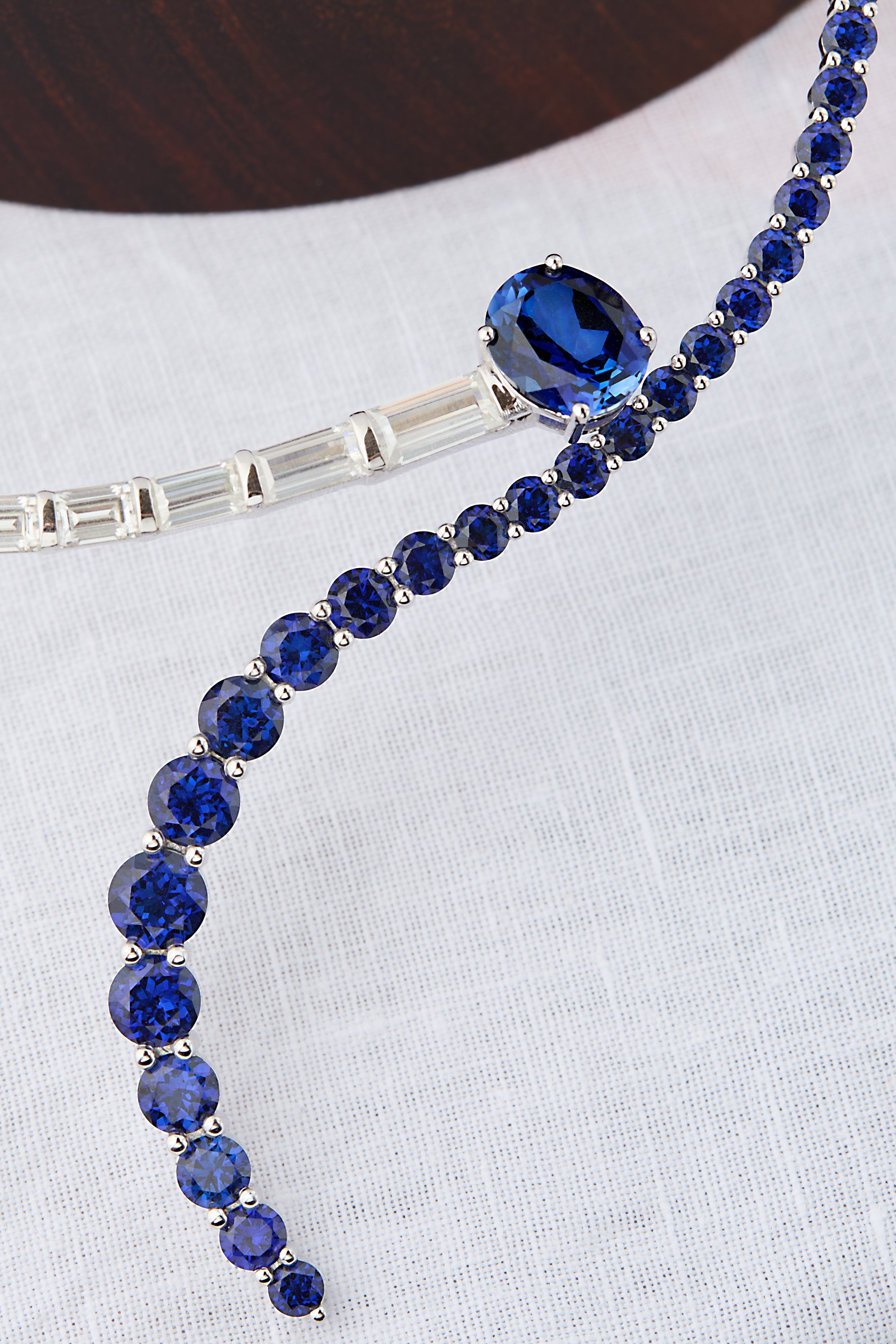Sterling Silver Tidal Crest Sapphire Collar | Moissanite Necklace