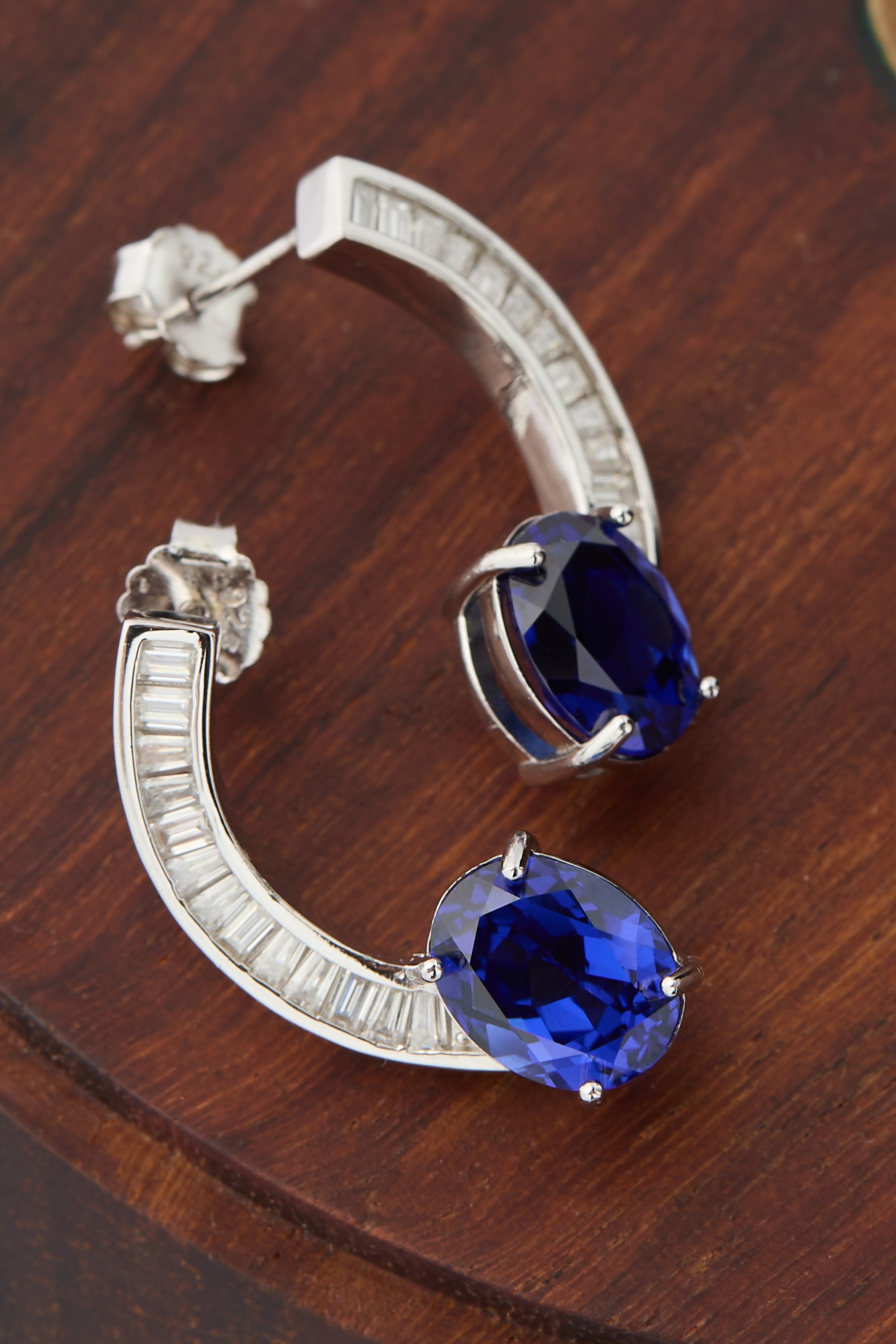 14k White Gold Hari Wave Earrings | Sapphire & Diamond Drops