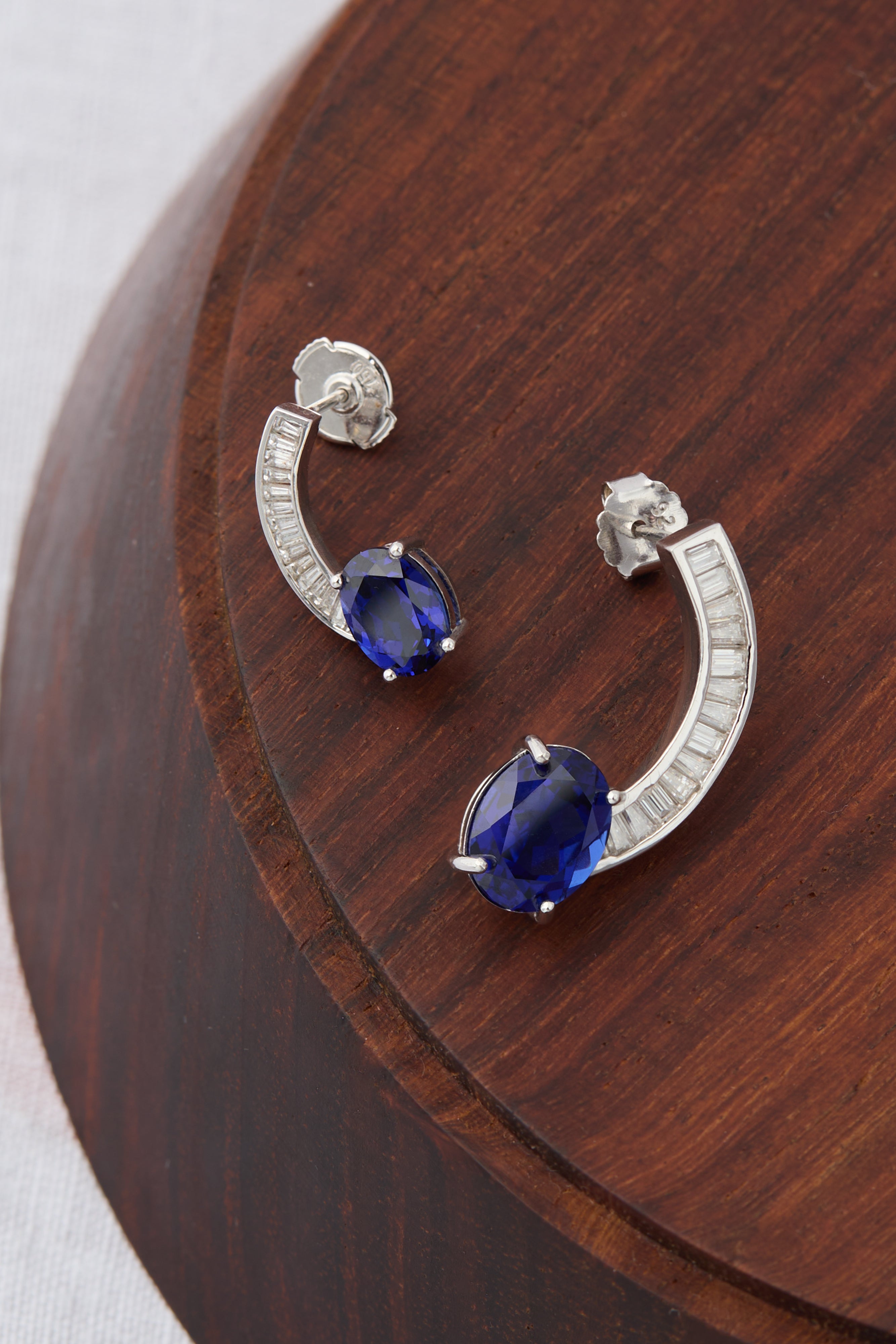 Sterling Silver Sapphire Wave Earrings | Moissanite Drops London