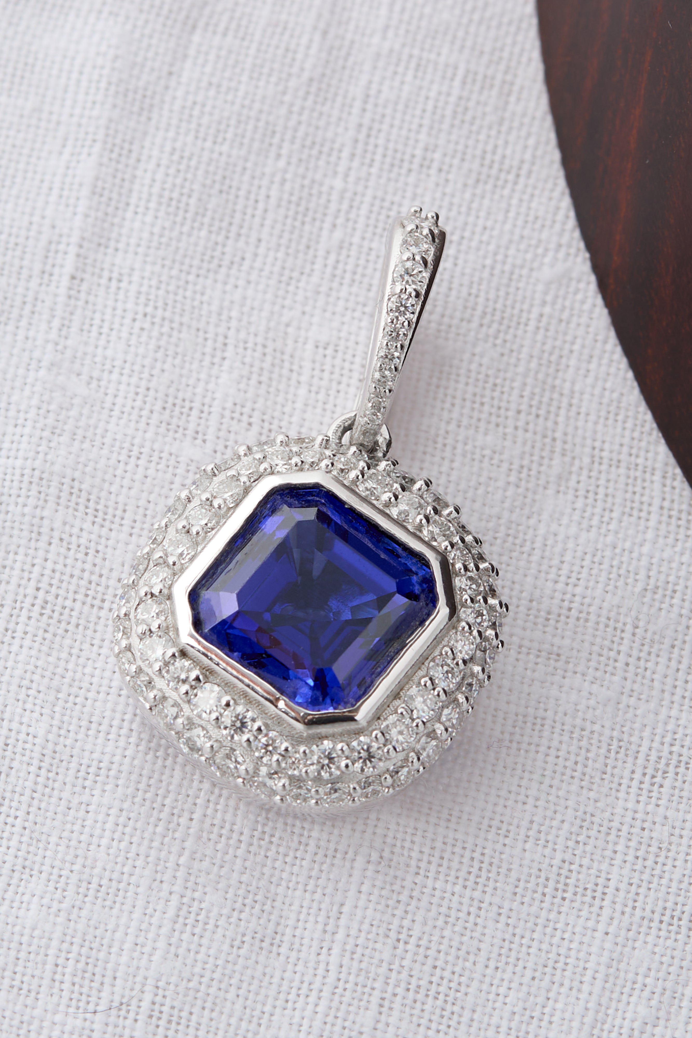 Sterling Silver Azure Sapphire Pendant | Moissanite Halo Clip-on