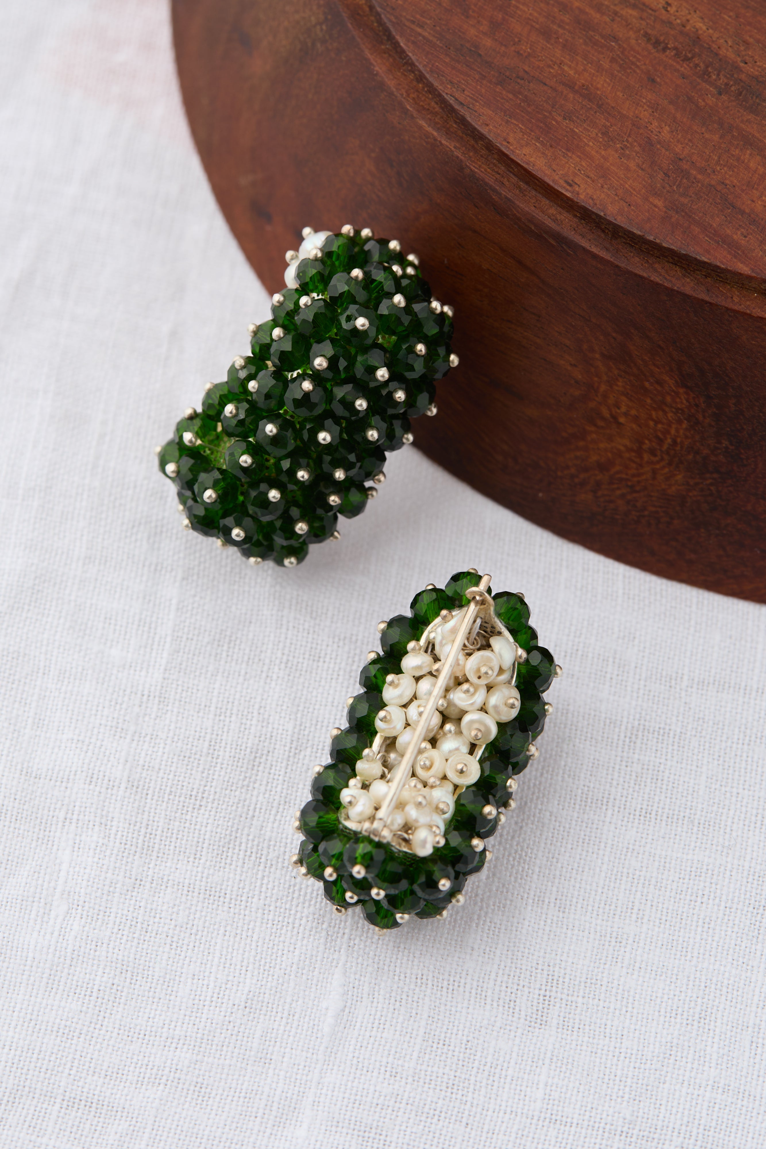 Tourmaline Sterling Silver Green Tourmaline Drop Earrings | Pearl Drops