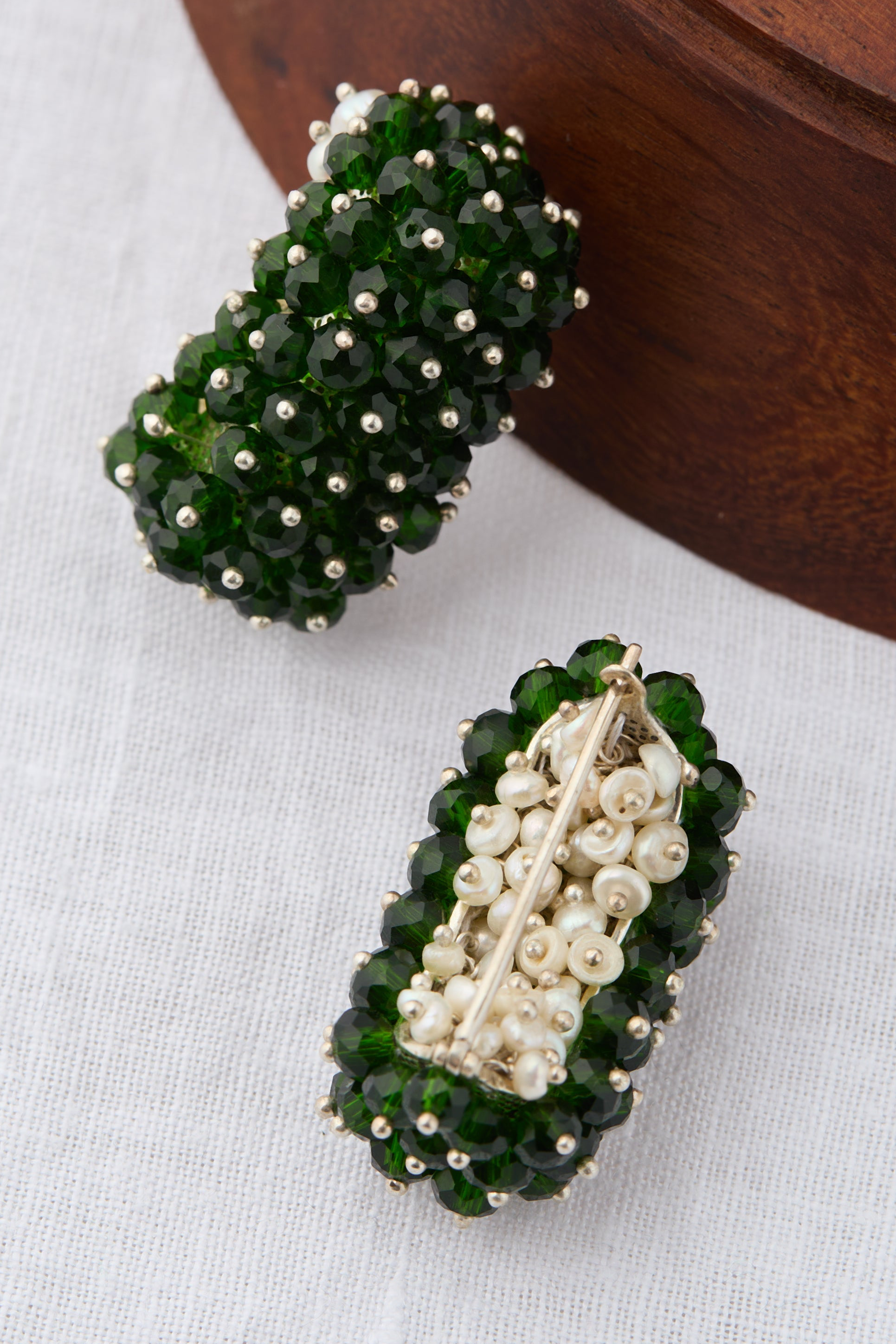Tourmaline Sterling Silver Green Tourmaline Drop Earrings | Pearl Drops