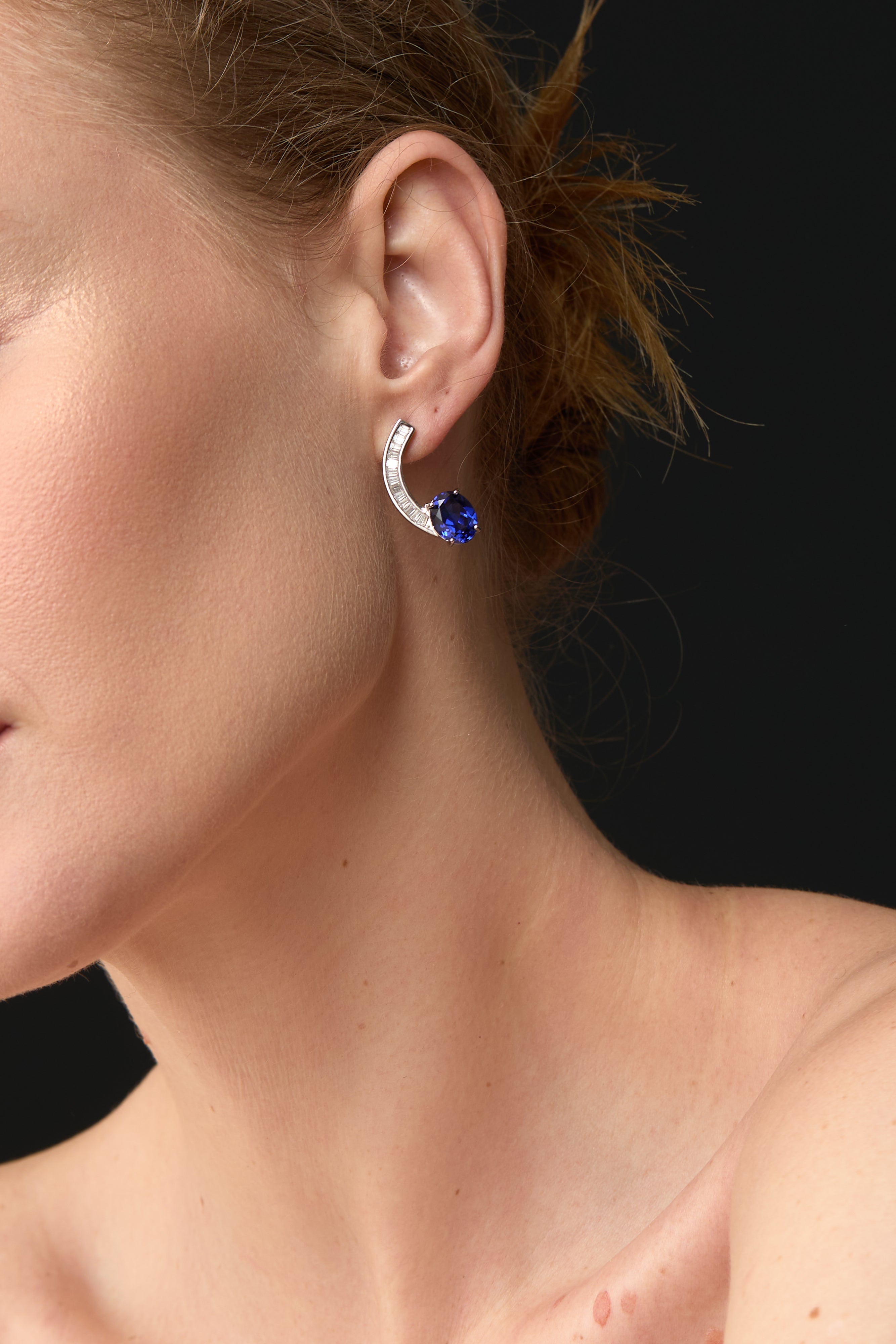 Sterling Silver Sapphire Wave Earrings | Moissanite Drops London