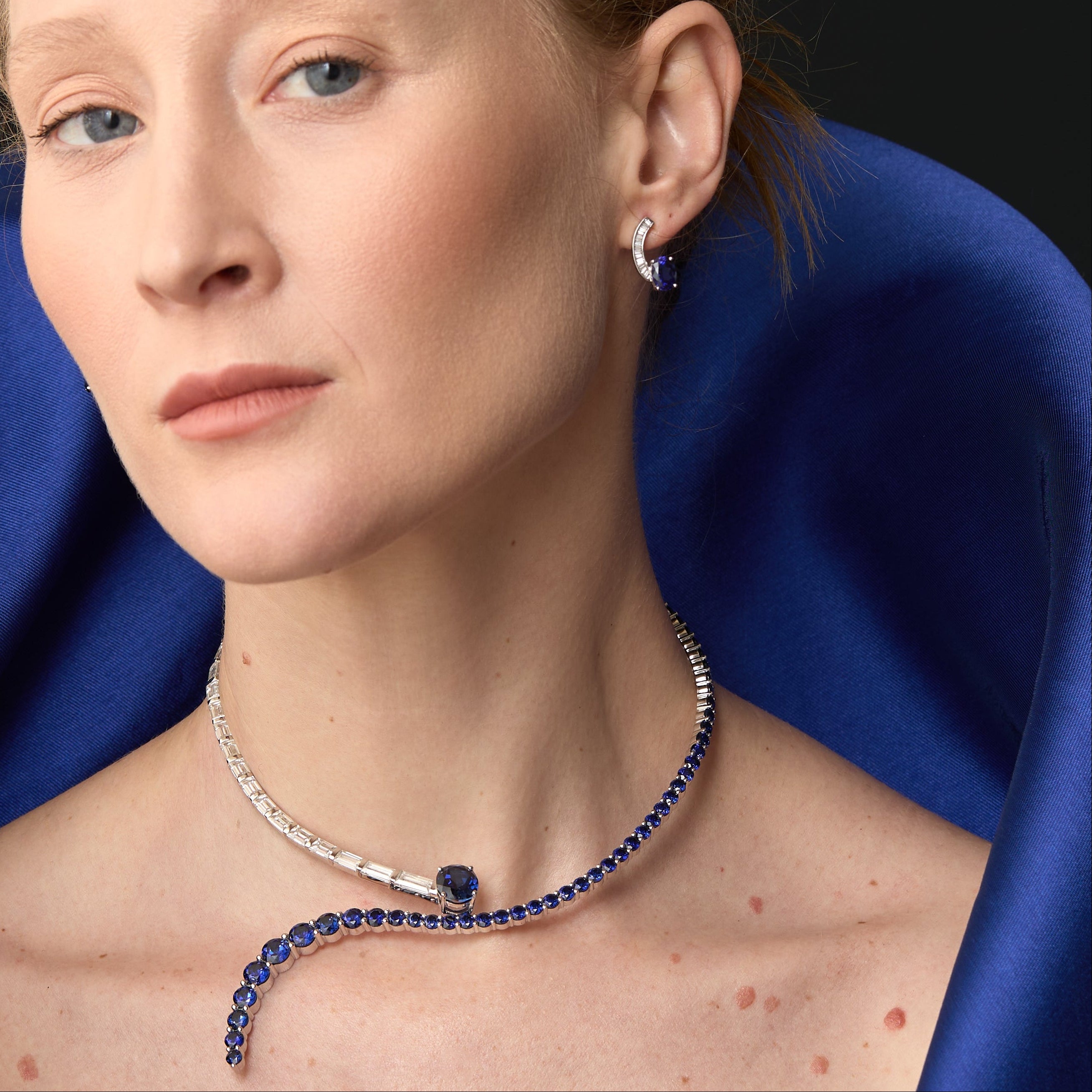 Sterling Silver Tidal Crest Sapphire Collar | Moissanite Necklace