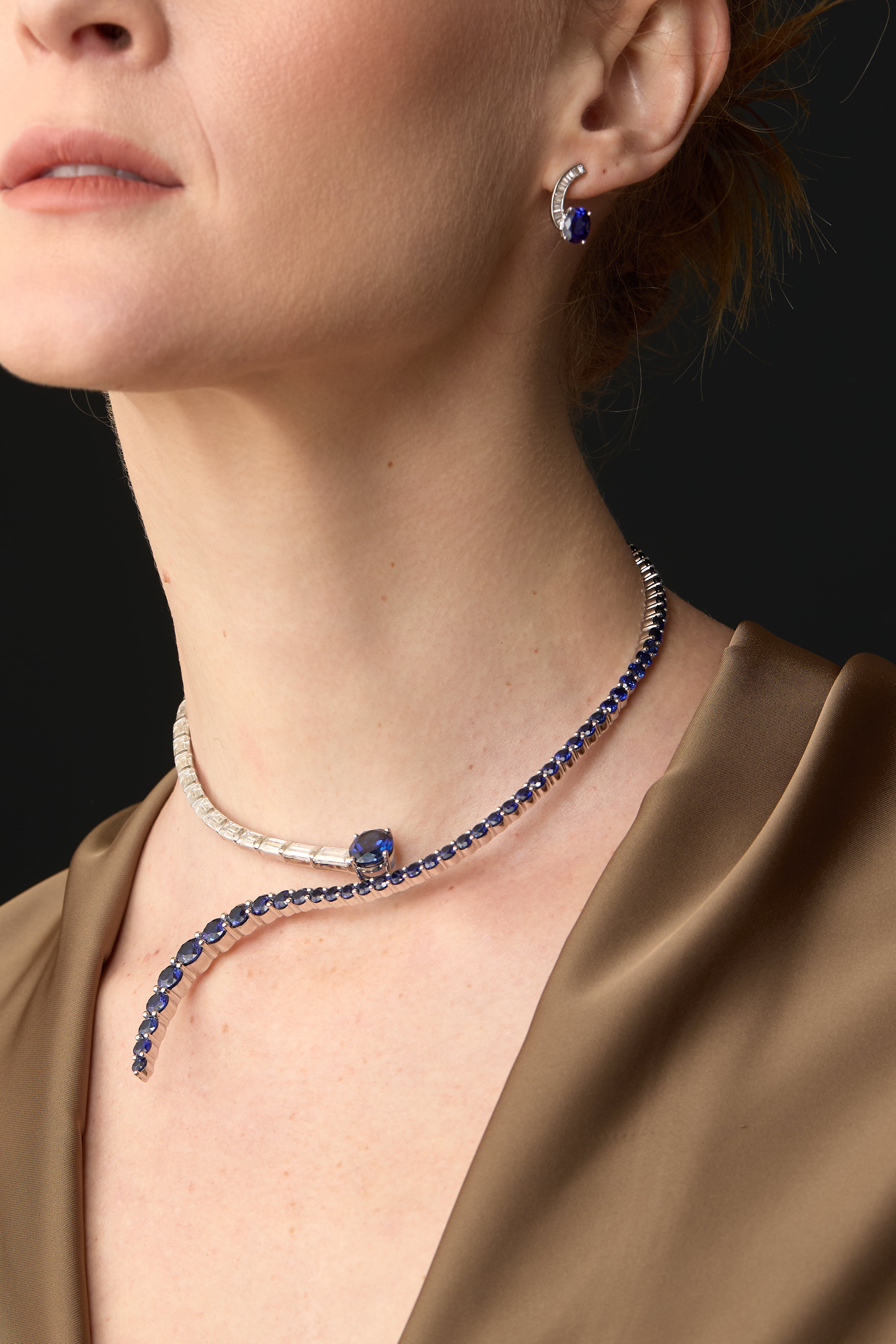 Sterling Silver Tidal Crest Sapphire Collar | Moissanite Necklace