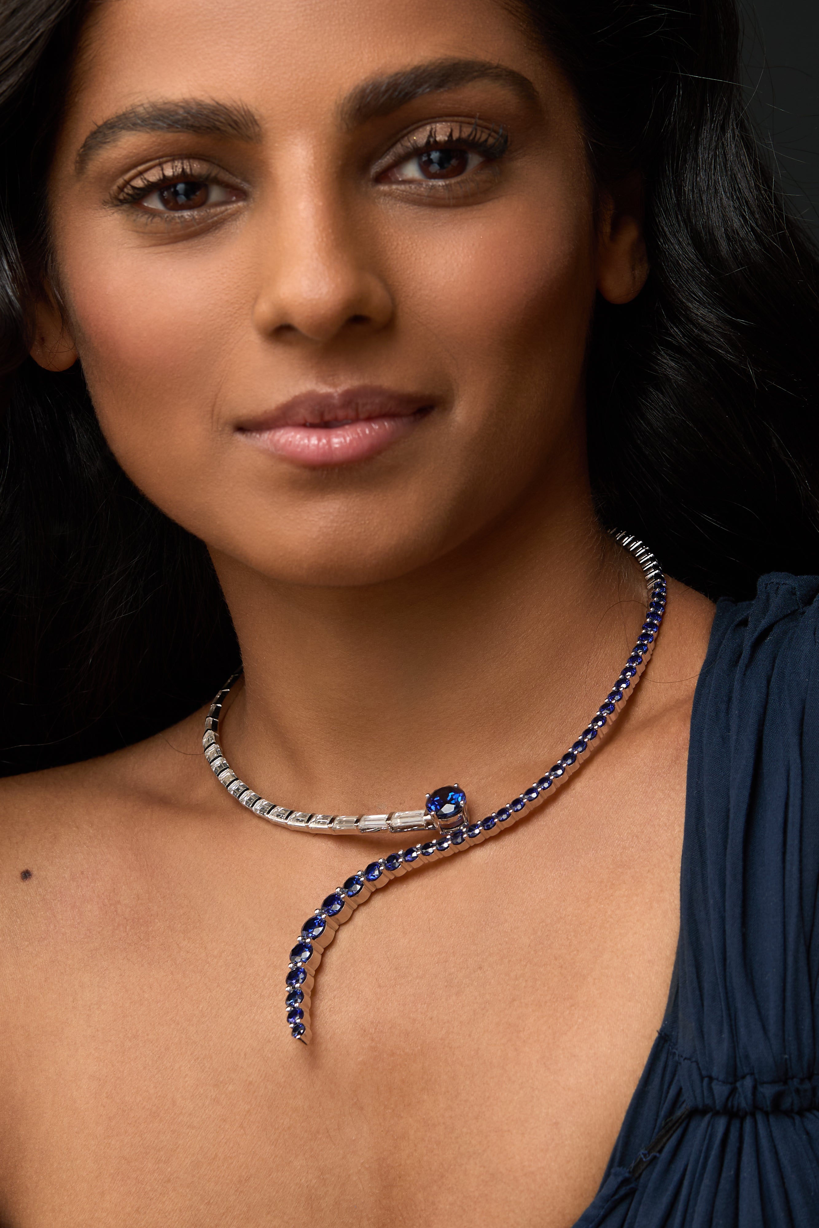 Sterling Silver Tidal Crest Sapphire Collar | Moissanite Necklace