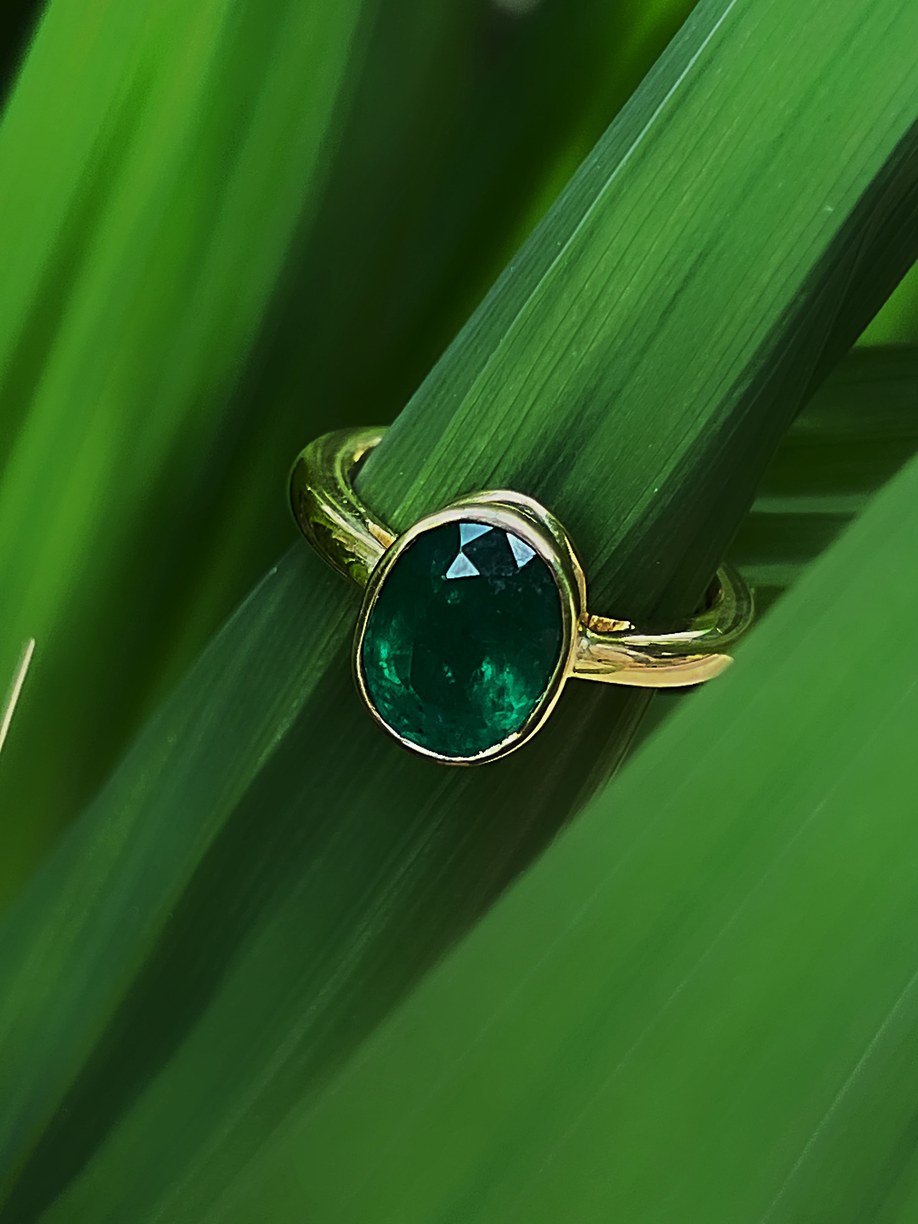 18k Gold Zambian Emerald Ring | 3ct Oval Engagement Ring
